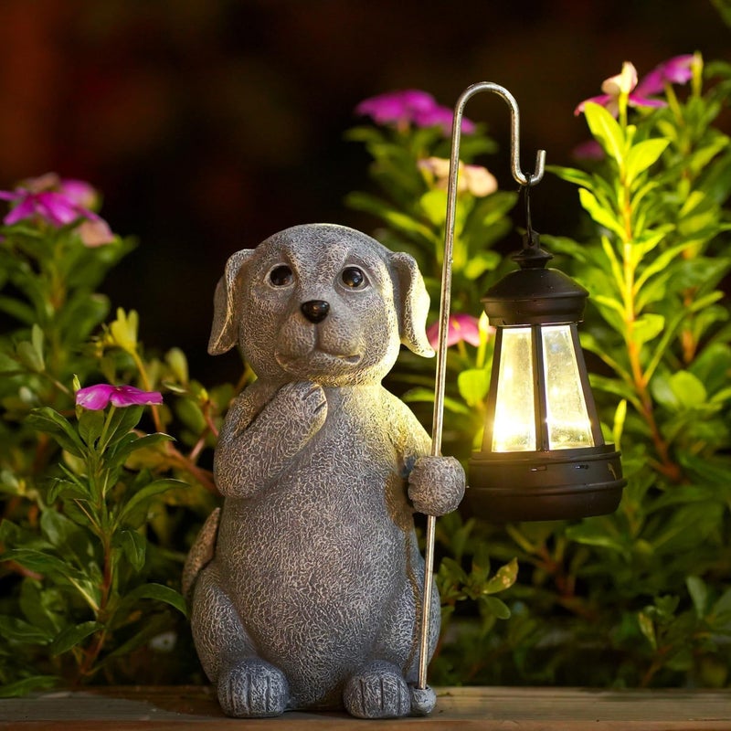 Qeeman Solar Dog Garden Decor Statues: Patio Porch Balcony Yard Art Lawn Ornaments Outdoor Outside Decorations - Birthday Gifts for Mom Grandma Women - Image 1